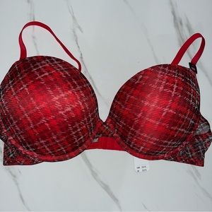 New with tags La Senza red and pink tartan padded push up bra size 38D